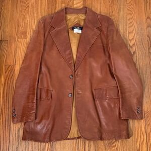 Vintage‎ Cortefiel Two Button Leather Jacket Brown Men's 42S